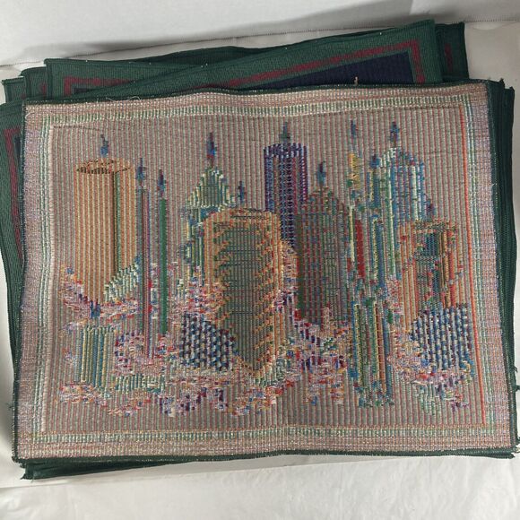 Christmas Candle Tapestry Table Runner & 10 Placemats Jewel Tones Metallic - Picture 5 of 10